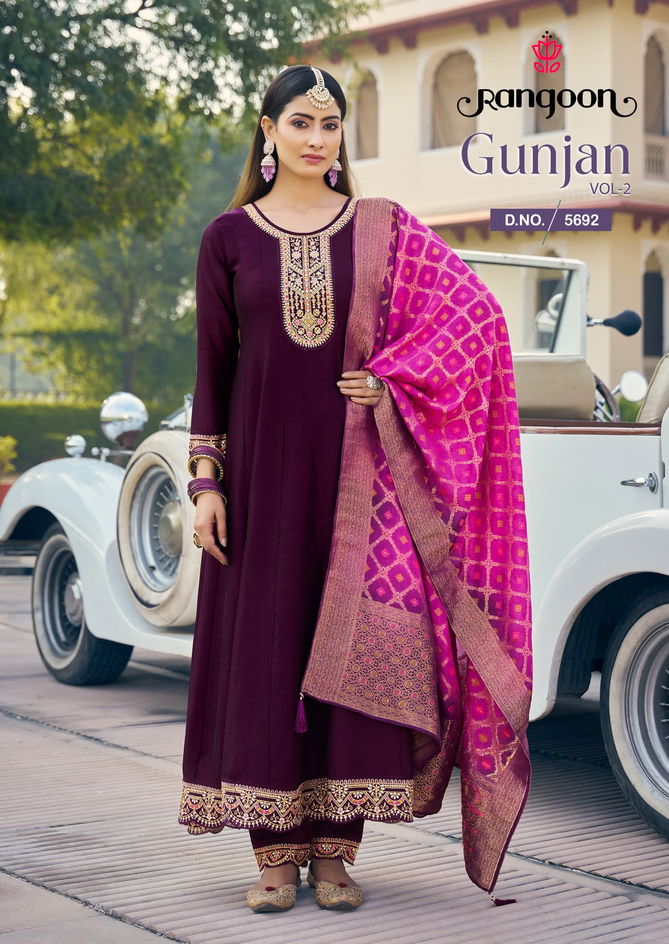 Gunjan Vol 2 By Rangoon Silk Embroidery Anarkali Readymade Suits Wholesale Shop In Surat